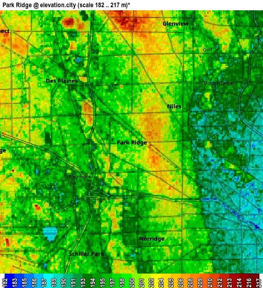 Zoom OUT 2x Park Ridge, United States elevation map