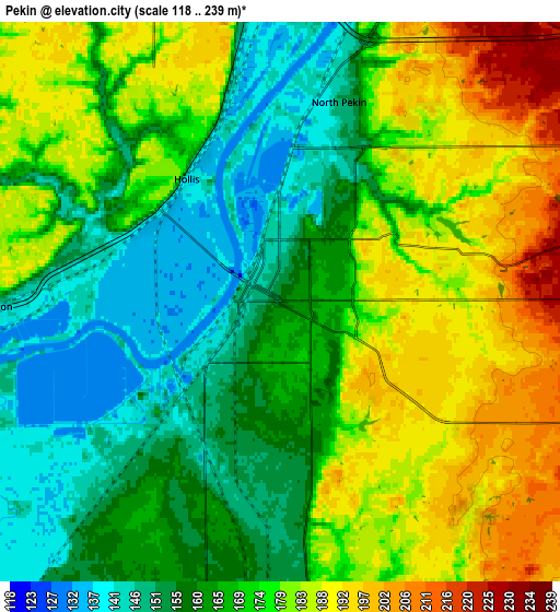 Zoom OUT 2x Pekin, United States elevation map