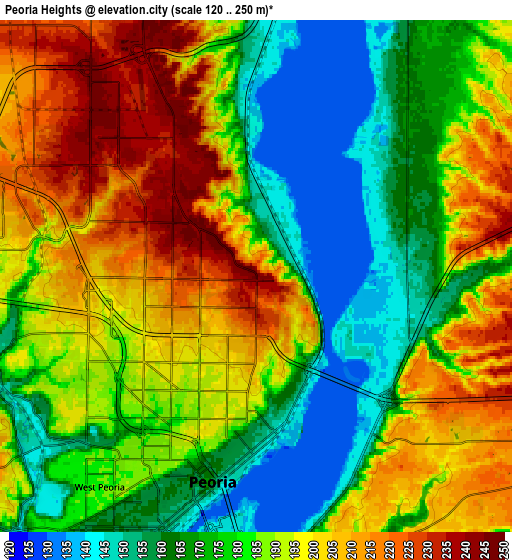 Zoom OUT 2x Peoria Heights, United States elevation map