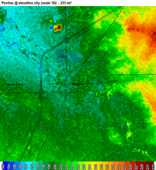 Zoom OUT 2x Pontiac, United States elevation map