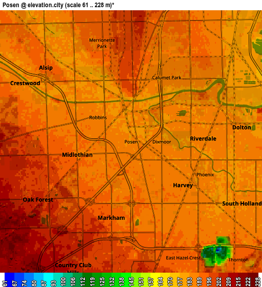 Zoom OUT 2x Posen, United States elevation map