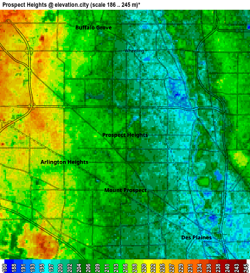 Zoom OUT 2x Prospect Heights, United States elevation map