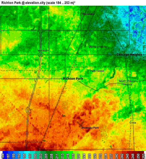 Zoom OUT 2x Richton Park, United States elevation map