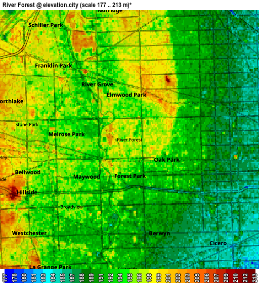 Zoom OUT 2x River Forest, United States elevation map