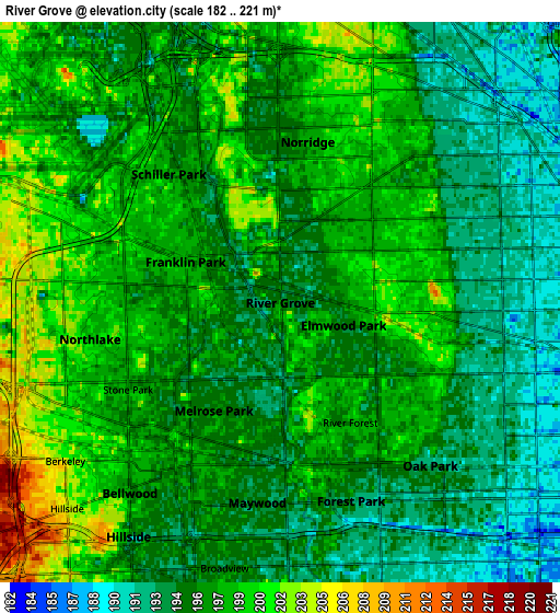 Zoom OUT 2x River Grove, United States elevation map