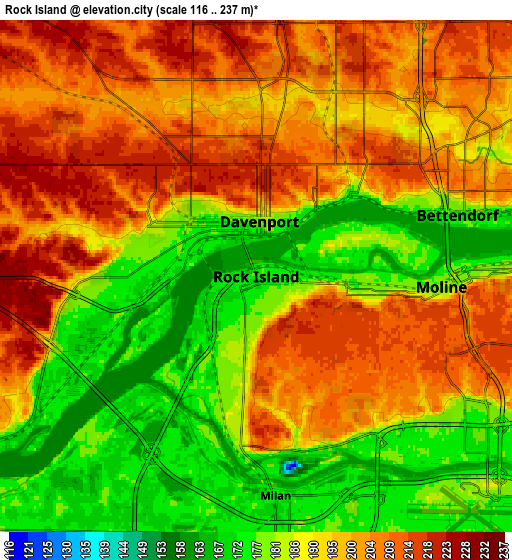 Zoom OUT 2x Rock Island, United States elevation map