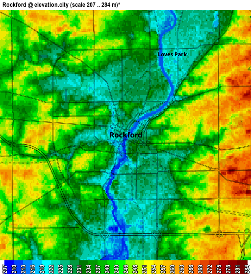 Zoom OUT 2x Rockford, United States elevation map