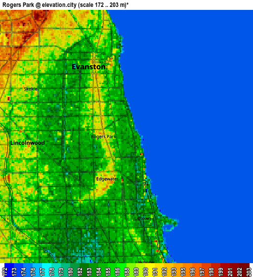 Zoom OUT 2x Rogers Park, United States elevation map