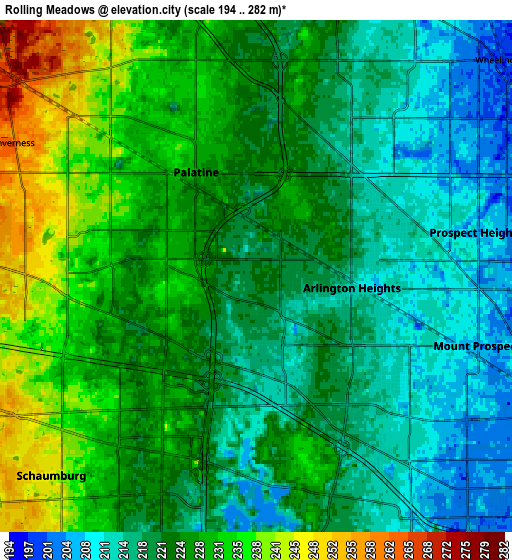 Zoom OUT 2x Rolling Meadows, United States elevation map