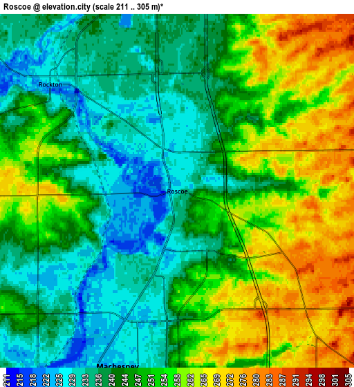 Zoom OUT 2x Roscoe, United States elevation map