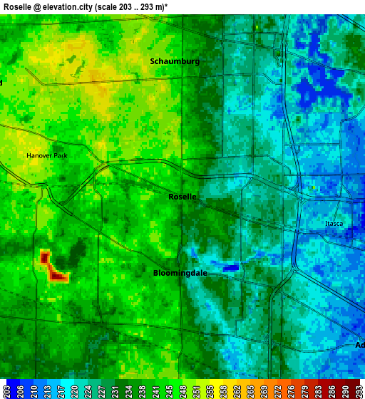 Zoom OUT 2x Roselle, United States elevation map