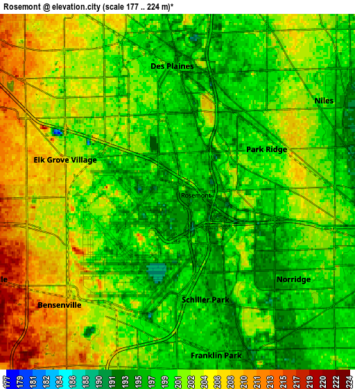 Zoom OUT 2x Rosemont, United States elevation map