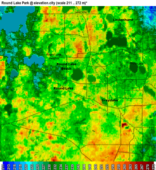 Zoom OUT 2x Round Lake Park, United States elevation map