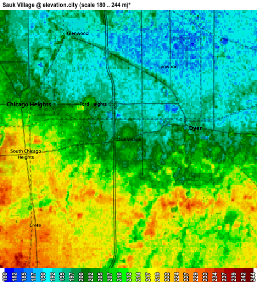 Zoom OUT 2x Sauk Village, United States elevation map