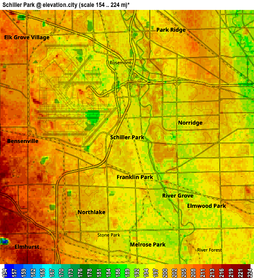 Zoom OUT 2x Schiller Park, United States elevation map