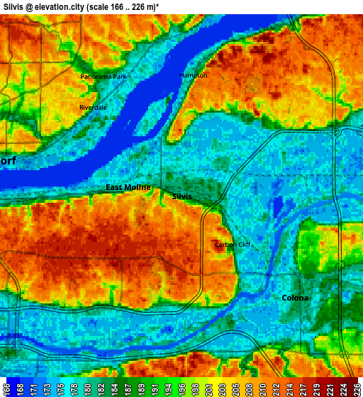 Zoom OUT 2x Silvis, United States elevation map