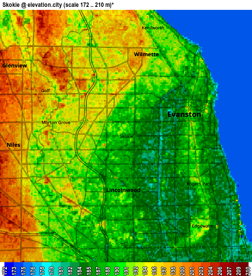 Zoom OUT 2x Skokie, United States elevation map