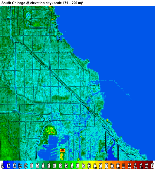 Zoom OUT 2x South Chicago, United States elevation map