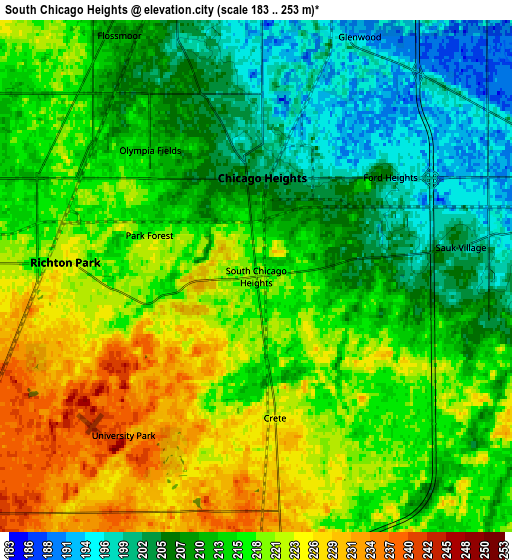 Zoom OUT 2x South Chicago Heights, United States elevation map