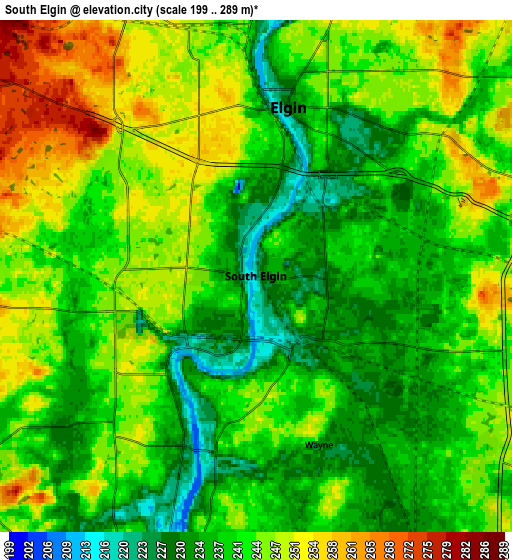 Zoom OUT 2x South Elgin, United States elevation map