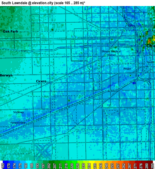 Zoom OUT 2x South Lawndale, United States elevation map