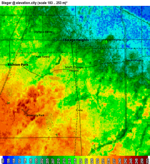 Zoom OUT 2x Steger, United States elevation map