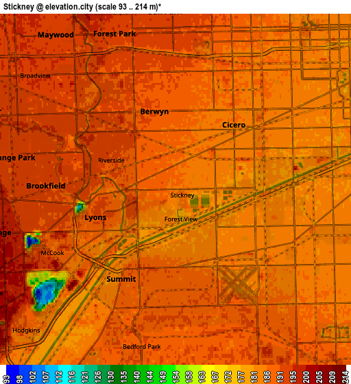 Zoom OUT 2x Stickney, United States elevation map