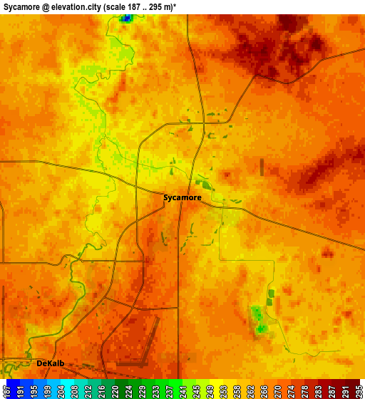 Zoom OUT 2x Sycamore, United States elevation map