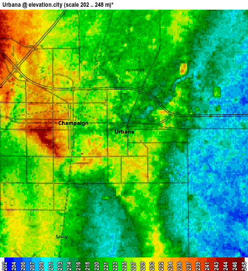 Zoom OUT 2x Urbana, United States elevation map