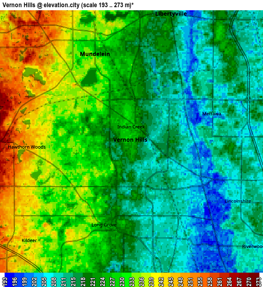 Zoom OUT 2x Vernon Hills, United States elevation map