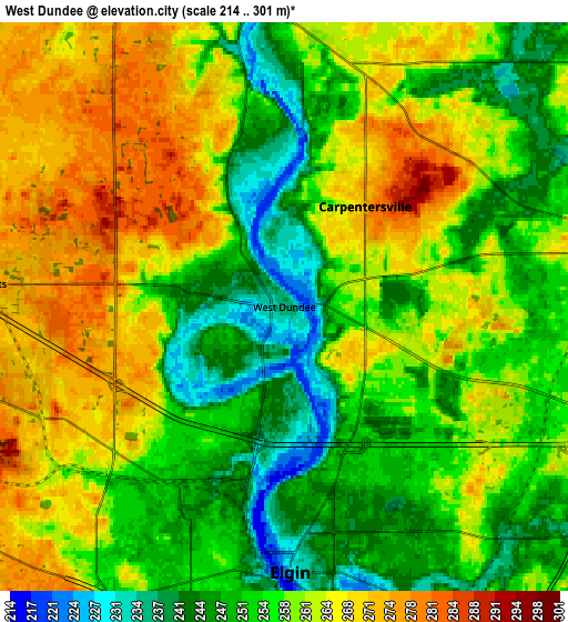 Zoom OUT 2x West Dundee, United States elevation map