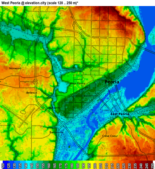 Zoom OUT 2x West Peoria, United States elevation map