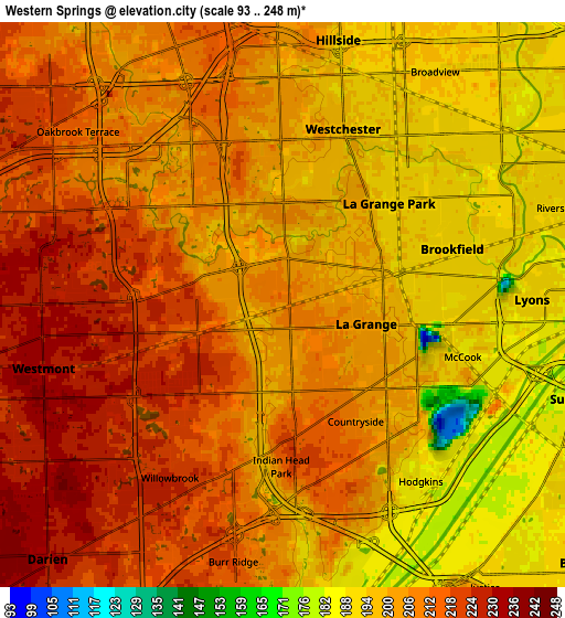 Zoom OUT 2x Western Springs, United States elevation map