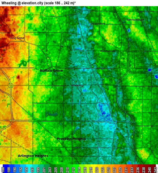 Zoom OUT 2x Wheeling, United States elevation map