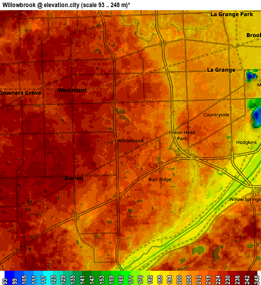 Zoom OUT 2x Willowbrook, United States elevation map