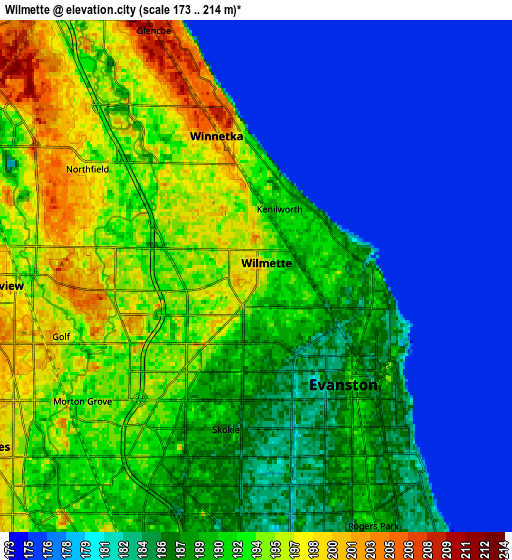 Zoom OUT 2x Wilmette, United States elevation map