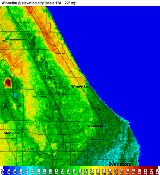 Zoom OUT 2x Winnetka, United States elevation map