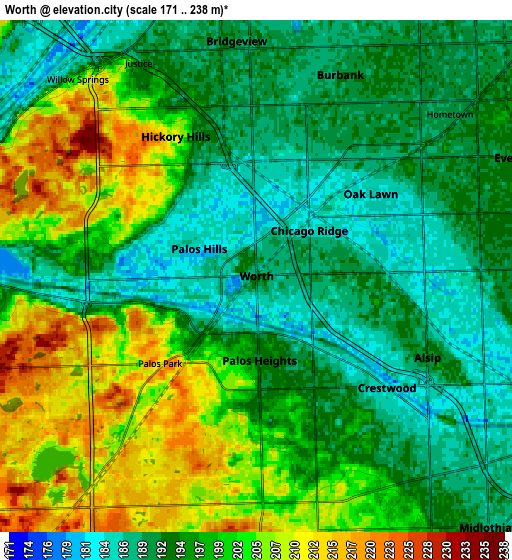 Zoom OUT 2x Worth, United States elevation map