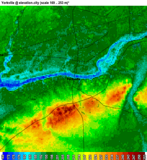 Zoom OUT 2x Yorkville, United States elevation map