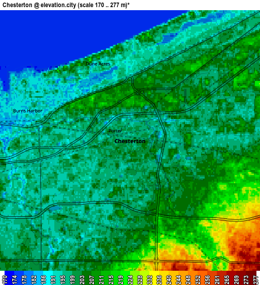 Zoom OUT 2x Chesterton, United States elevation map