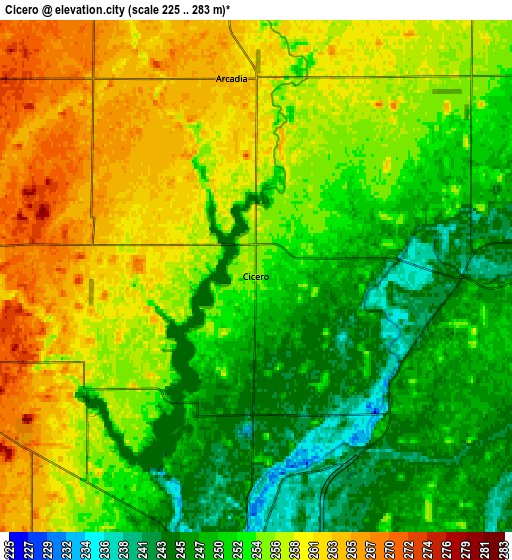 Zoom OUT 2x Cicero, United States elevation map