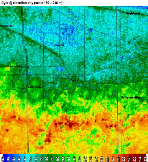 Zoom OUT 2x Dyer, United States elevation map