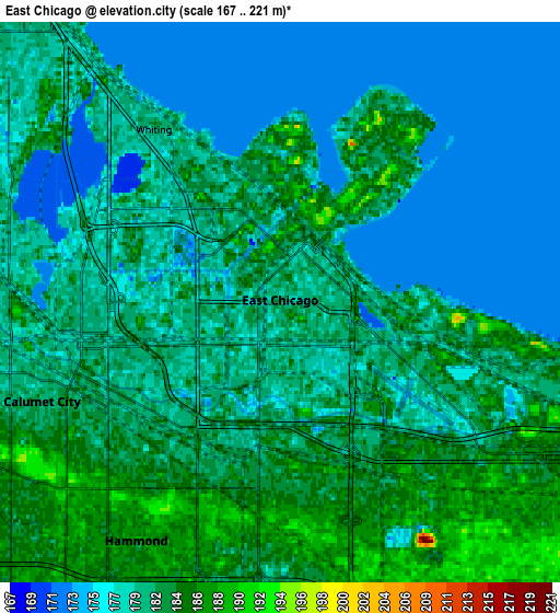 Zoom OUT 2x East Chicago, United States elevation map