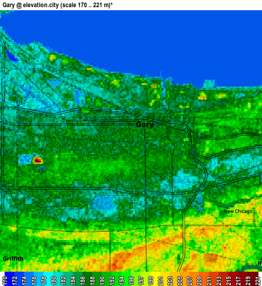 Zoom OUT 2x Gary, United States elevation map