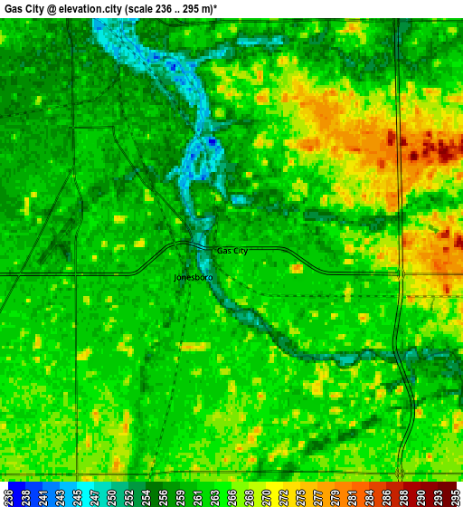 Zoom OUT 2x Gas City, United States elevation map