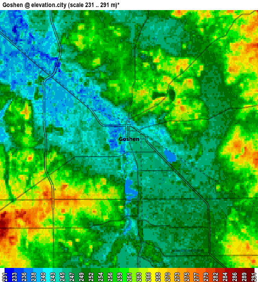 Zoom OUT 2x Goshen, United States elevation map