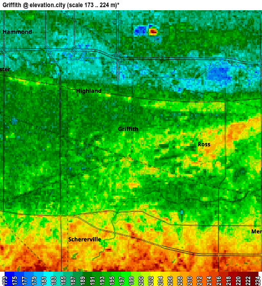 Zoom OUT 2x Griffith, United States elevation map