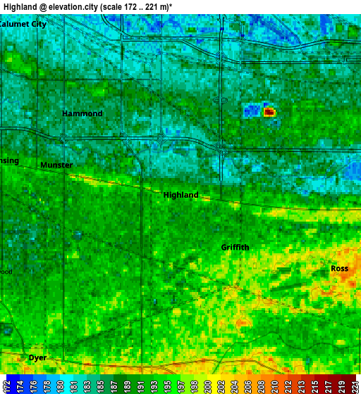 Zoom OUT 2x Highland, United States elevation map