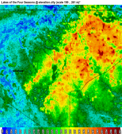 Zoom OUT 2x Lakes of the Four Seasons, United States elevation map