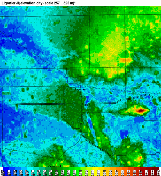 Zoom OUT 2x Ligonier, United States elevation map